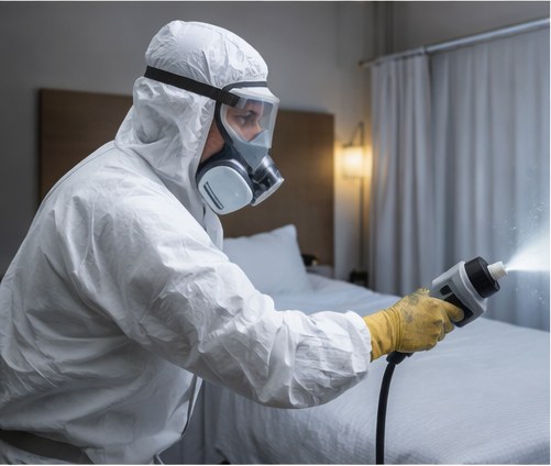 Desinfección y fumigación en habitación de hotel
